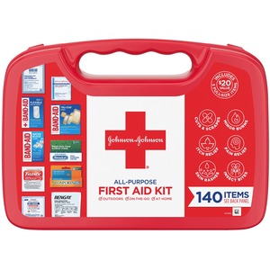 Johnson & Johnson All-Purpose Portable/Compact Emergency Kit - 140 x Piece(s) - 3.3" Depth x 7" Length - Plastic Case - 1 / Each - White