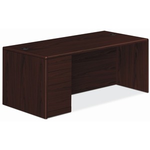 HON 10700 H10702L Pedestal Desk - 29.5" Height x 66" Width x 30" Depth - 3 x Box, File Drawer(s) - Single Pedestal on Left Side - Finish: Mahogany - 1 Each