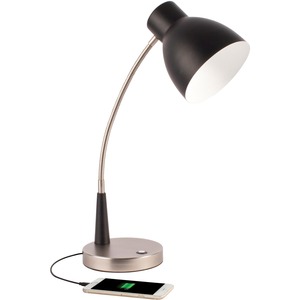 OttLite Adjust LED Desk Lamp - 22" Height - 3" Width - LED Bulb - Silver, Matte Black - Flexible Neck, Adjustable Height, Adjustable Brightness, USB Charging, ClearSun LED, En
