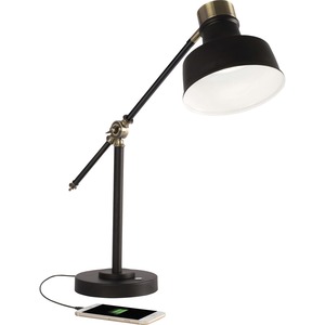 OttLite Balance LED Desk Lamp - 18" Height - 4" Width - LED Bulb - Black, Antique Brass - Adjustable Arm, Adjustable Shade, Energy Saving, USB Charging, ClearSun LED - 428 Lum