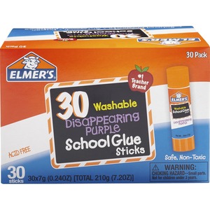 Elmer's Disappearing Purple School Glue Sticks - 0.24 fl oz - 30 / Box - Purple