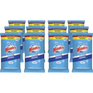 Windex® Glass & Surface Wipes - Ready-To-Use - 38 / Pack - 12 / Carton - Streak-free, Unscented, Chemical-free - White