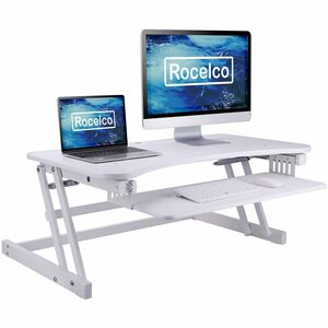 Rocelco ADR 32" Adjustable Desk Riser with EVR - Up to 32" Screen Support - 30 lb Load Capacity - 16.75" Height x 32" Width x 23.60" Depth - Desktop, Tabletop - White - For Mo