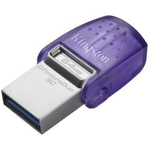 Kingston DataTraveler microDuo 3C 64 GB USB 3.2 Gen 1 Type C, USB 3.2 Gen 1 Type A Flash Drive - Purple - 200 MB/s Read Speed