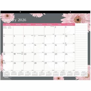 Brownline Monthly Floral Desk Pad - Monthly - 12 Month - January 2026 to December 2026 - 1 Month Double Page Layout - 17" x 22" Sheet Size - Desk Pad - Pink, Multi - Chipboard