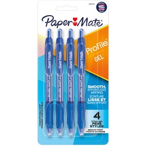 Paper Mate Profile 0.7mm Retractable Gel Pen - Medium Pen Point - 0.7 mm Pen Point Size - Retractable - Blue Gel-based Ink - 4 / Pack
