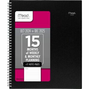 Mead Basic Weekly Monthly Planner, Black, Large, 8 1/2" x 11" - Large - Weekly, Monthly - 15 Month - October 2025 to December 2026 - 1 Week, 1 Month Double Page Layout - 8 1/2