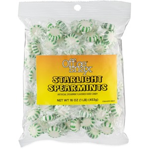 Office Snax Tub of Starlight Spearmints Candy - Spearmint - Individually Wrapped - 16 oz - 1 Each