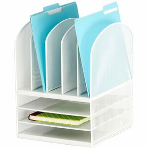 Onyx Mesh Letter Tray Desktop Organizer - 5 Compartment(s) - 3 Shelf(ves) - 13" Height x 11.50" Width x 9.50" Depth - Desktop - Durable - Powder Coated - White - Steel Mesh, M