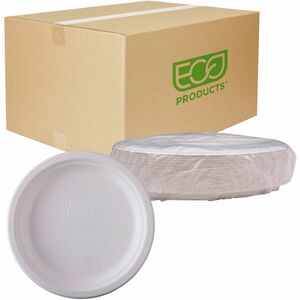 Eco-Products Vanguard 10" Sugarcane Plates - Breakroom - Disposable - Microwave Safe - 10" Diameter - White - Sugarcane Fiber Body - 500 / Carton