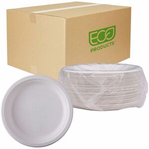 Eco-Products Vanguard 6" Sugarcane Plates - Breakroom - Disposable - Microwave Safe - 6" Diameter - White - Sugarcane Fiber Body - 1000 / Carton