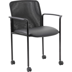 Boss Stackable Guest Chair - Black Seat Color - Black Back Color - Mesh Back Material - Black Frame Color - Four-legged Base - Armrest - 1 Each