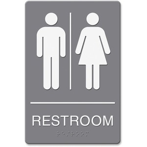 Headline Signs ADA RESTROOM/Image Sign - 1 Each - Restroom Print/Message - Double Sided - Adhesive, Braille - Plastic - White, Gray