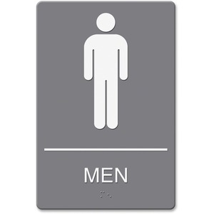 Headline Signs ADA MEN Restroom Sign - Print/Message "Men" - 6" Width x 9" Depth - Double Sided - Adhesive, Braille - Plastic - White, Gray - 1 Each