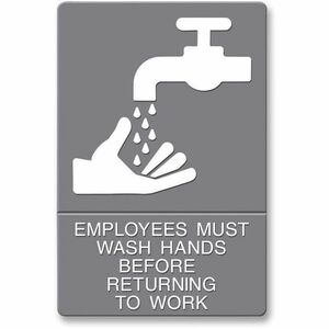 Headline Signs Employees Wash Hands Sign - 1 Each - EMPLOYEES MUST WASH HANDS BEFORE RETURNING TO WORK Print/Message - 6" Width9" Depth - Adhesive Backing, Durable, Pictogram