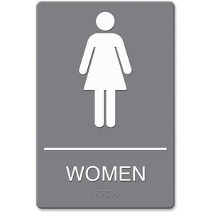 Headline Signs ADA WOMEN Restroom Sign - 1 Each - Women Print/Message - 6" Width9" Depth - Double Sided - Adhesive, Braille - Plastic - Gray
