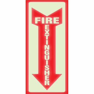 Headline Signs Glow In Dark Fire Extinguisher Sign - 1 Each - Fire Extinguisher Print/Message - 4" Width13" Depth - Glow-in-the-dark, Durable - White, Red