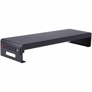 Rocelco Dual Monitor Stand AC-USB - 4.75" Height x 30" Width x 9" Depth - Black - For Monitor, Keyboard, Mouse - Cable Management, Electrical Outlet, USB Charging Port, Comfor