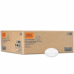 World Centric Compostable Clear Straw Lids - Plant Sugar, Polylactic Acid (PLA) - Clear - 1000 / Carton