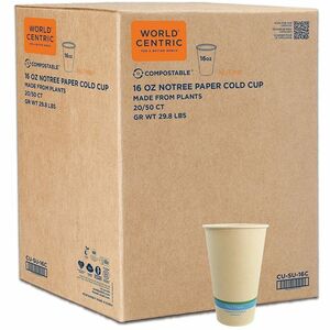World Centric Compostable NoTree Paper Cold Cups - 16 fl oz - Beige - Paper - Cafe, Cafeteria, Restaurant, Cold Drink, Cold - 20 / Carton