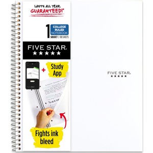 Mead Five Star Wirebound Notebook, 1 Subject, College Ruled, 11" x 8 1/2" , White - 1 Subject(s) - 100 Sheets - 100 Pages - Wire Bound - 11" x 8 1/2" - Bleed Resistant, Durabl