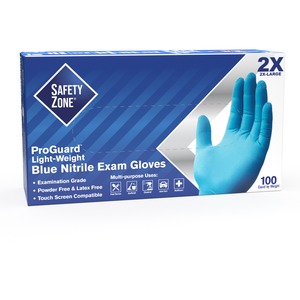 Safety Zone Power-free Ntirile Gloves - Hand Protection - Nitrile Coating - XXL Size - Latex, Vinyl - Blue - Latex-free, DEHP-free, Comfortable, Silicone-free, Textured - For