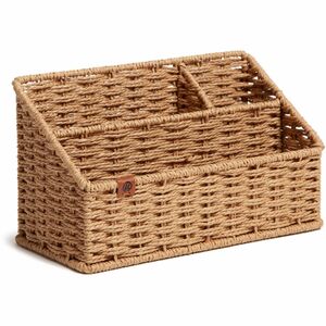 U Brands Woven All-in-1 Desk Organizer - 3 Compartment(s) - 5.70" Height x 10.20" Width x 4.90" Depth - Sturdy - Brown - 1 Each