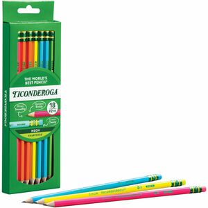 Ticonderoga Neon Pre-Sharpened No. 2 Pencils - #2 Lead - Black Lead - Neon Barrel - 18 / Box