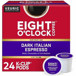 Eight O'Clock® K-Cup Dark Italian Espresso Coffee - Compatible with Keurig Brewer - Dark - K-Cup - Italian Roast, Arabica - 24 / Box