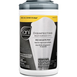 Sani Professional Disinfecting Multi-Surface Wipes - Ready-To-Use Wipe - 200 / Tub - 1 Each - White