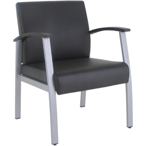 Lorell Mid-Back Healthcare Guest Chair - Vinyl Seat Material - Vinyl Back Material - Powder Coated Silver Frame Color - Steel Frame Material - Mid Back - Four-legged Base - Bl