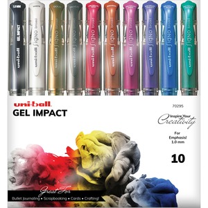 uniball™ Gel Impact Metallic Ink Pen - Bold Pen Point - 1 mm Pen Point Size - Assorted Gel-based Ink - 10 / Pack