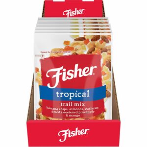 Fisher Tropical Trail Mix - No Artificial Color, Resealable Bag - Banana, Almond, Cashew, Pineapple, Mango - 1 Serving Bag - 3.50 oz - 6 / Carton