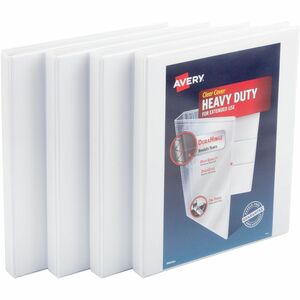 Avery® Heavy-Duty View 3 Ring Binders, 0.5" One Touch Slant Rings, 4 White Binders (79709) - 1/2" Binder Capacity - Letter - 8 1/2" x 11" Sheet Size - 135 Sheet Capacity - 135