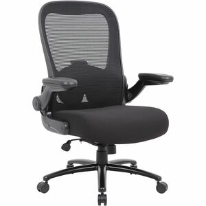 Boss Heavy Duty Flip Arm Mesh Chair - Black Seat Color - Fabric, High Density Foam (HDF) Seat Material - Black Back Color - Mesh Back Material - Black Frame Color - 5-star Bas