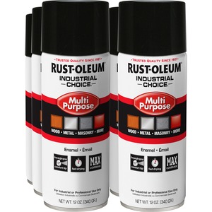 Rust-Oleum Industrial Choice Enamel Spray Paint - Liquid - Gloss Black - 12 fl oz - 6 / Carton