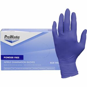 ProWorks Nitrile Powder-Free Exam Gloves - 3 mil Thickness x 9.50" Glove Length - Small Size - Nitrile - Blue Violet - Soft, Flexible, Comfortable, Latex-free, Non-sterile - F