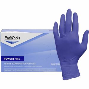 ProWorks Nitrile Powder-Free Exam Gloves - 3 mil Thickness x 9.50" Glove Length - X-Large Size - Nitrile - Blue Violet - Soft, Flexible, Comfortable, Latex-free, Non-sterile -