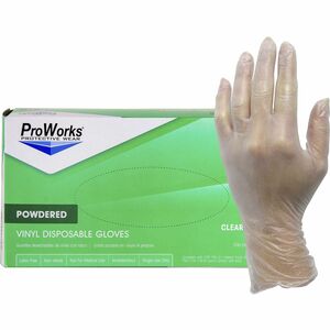 ProWorks Vinyl Powdered Industrial Gloves - 3 mil Thickness x 9" Glove Length - Large Size - Vinyl - Clear - Powdered, Non-sterile - For Industrial, General Purpose, Construct