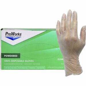 ProWorks Vinyl Powdered Industrial Gloves - 3 mil Thickness x 9" Glove Length - Small Size - Vinyl - Clear - Powdered, Non-sterile - For Industrial, General Purpose, Construct