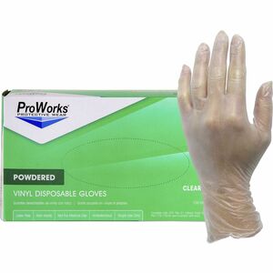 ProWorks Vinyl Powdered Industrial Gloves - 3 mil Thickness x 9" Glove Length - X-Large Size - Vinyl - Clear - Powdered, Non-sterile - For Industrial, General Purpose, Constru