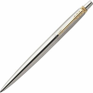 Parker Jotter Steel Gel Golden Finish Trim Ballpoint Pen - Bold Pen Point - 0.7 mm Pen Point Size - Conical Pen Point Style - Refillable - Retractable - Black - Stainless Stee