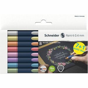 Schneider Metallic Rollerball Pens - 0.4 mm Pen Point Size - Assorted Metallic - Bioplastic Barrel - 8 / Pack