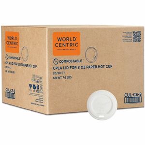 World Centric 8oz Compostable Hot-Cup Sip Lids - Round - Polylactic Acid (PLA) - White - 20 / Carton