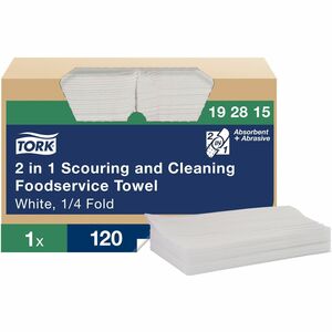 Tork 2-in-1 Scouring/Cleaning Foodservice Towels - 1 Ply - 13" x 21" - White - 120 / Carton