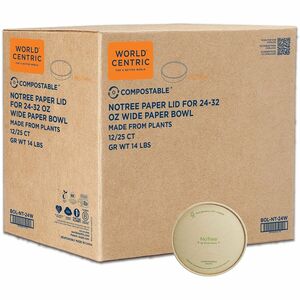 No Tree Compostable Paper Bowl Lids - Round - Paper - Natural - 25 Lids/Pack - 12 / Carton