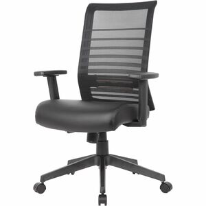 Boss Horizontal Mesh Back Task Chair - Vinyl Seat Material - Mesh Back Material - 5-star Base - Black - Armrest - 1 Each
