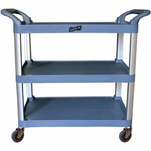 Genuine Joe Bussing Cart - 3 Shelf - 200 lb Load Capacity - 4" Caster Size - Plastic, Aluminum - 19.60" Width x 38.30" Depth x 36.60" Height - Aluminum Frame - Gray - 1 Each