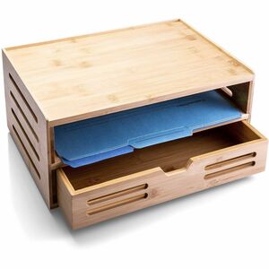 Officemate Bamboo Organizer with Drawer - Horizontal - 6.30" Height x 13" Width x 8.80" Depth - Stackable - Side-loading, Stackable, Durable, Storage Drawer - Natural Wood Gra