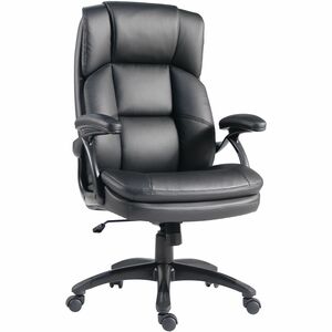 Lorell Black Base High-back Chair - PU Leather Seat Material - PU Leather Back Material - High Back - 5-star Base - Black - Leather - Armrest - 1 Each